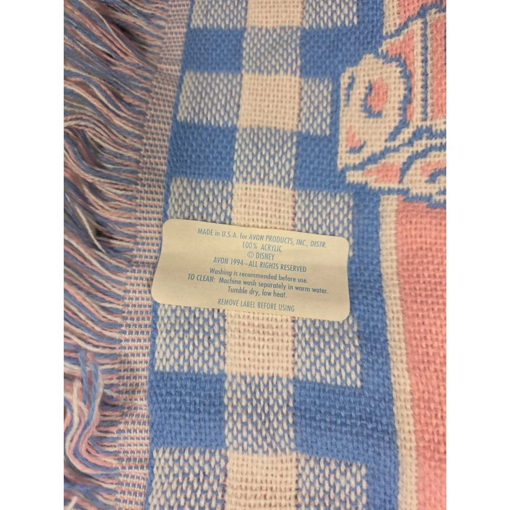 Vintage 1994 Disney Avon Baby Blanket Woven Mickey Minnie Donald Pluto Pink Blue
